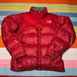 The North Face Cherry Red Grey Puffer Coat Jacket Women’s Size Large
